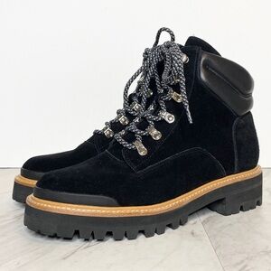 New! Marc Fisher Idaran Black Lug Sole Black Suede Hiker Boot 9M